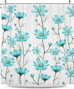 Elegant Teal Floral Shower Curtain For Spring Bathroom Decor