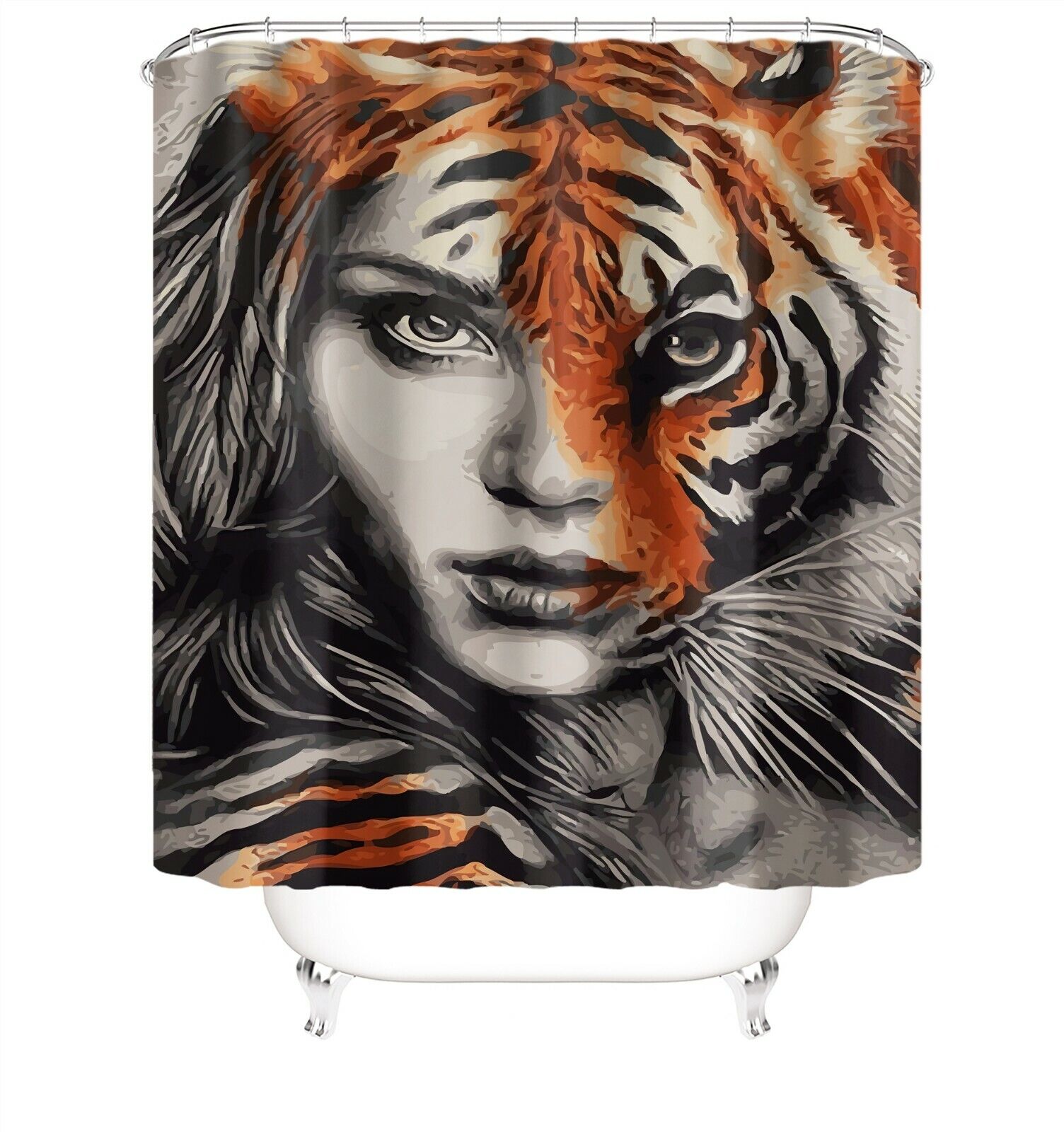 Elegant Tiger Woman Shower Curtain for Feminine Bathroom Decor