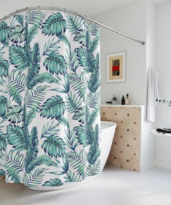 Elegant Tropical Leaf Pattern Shower Curtain for a Sophisticated Bathroom Decor