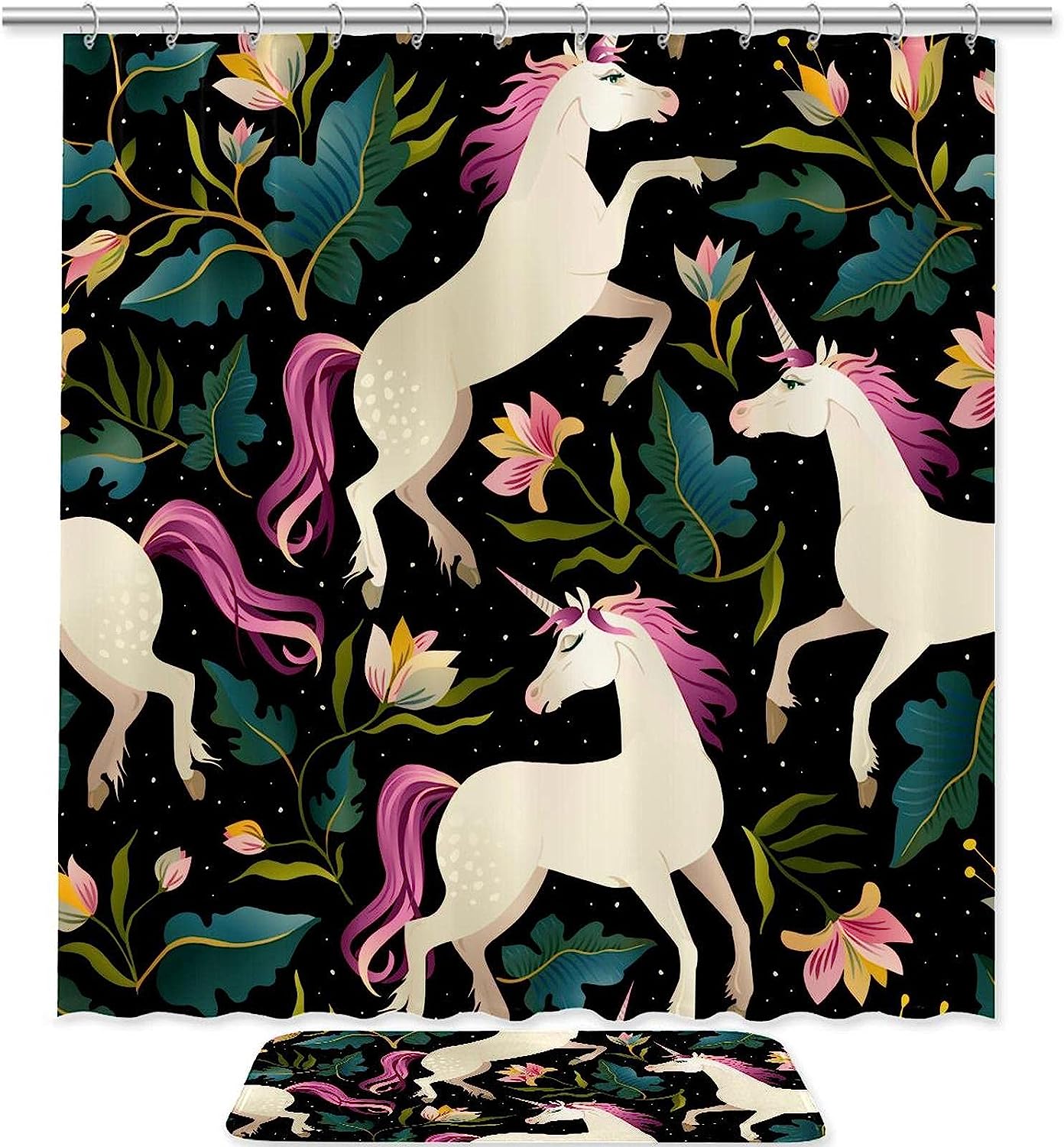 Elegant Unicorn in Lotus Pond Decorative Shower Curtain
