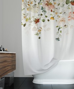 Elegant Vine Flowers Shower Curtain - Watercolor Design With Beautiful Flowers And Vine 