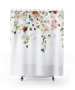 Elegant Vine Flowers Shower Curtain - Watercolor Design With Beautiful Flowers And Vine