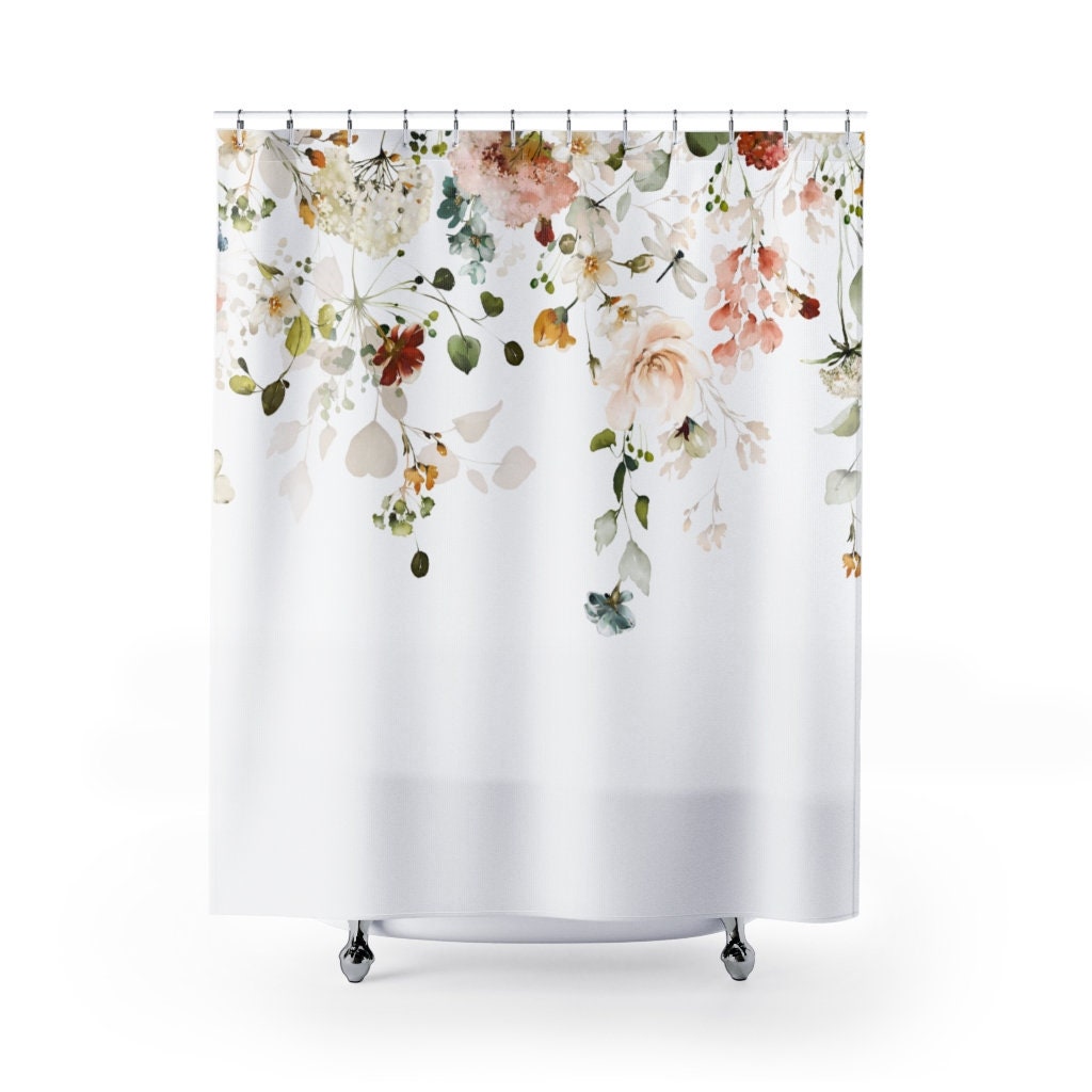 Elegant Vine Flowers Shower Curtain - Watercolor Design With Beautiful Flowers And Vine