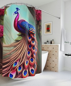 Elegant Watercolor Peacock Feather Shower Curtain - Boho Bathroom Decor