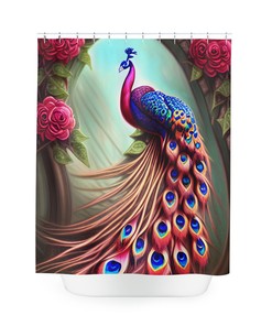 Elegant Watercolor Peacock Feather Shower Curtain - Boho Bathroom Decor