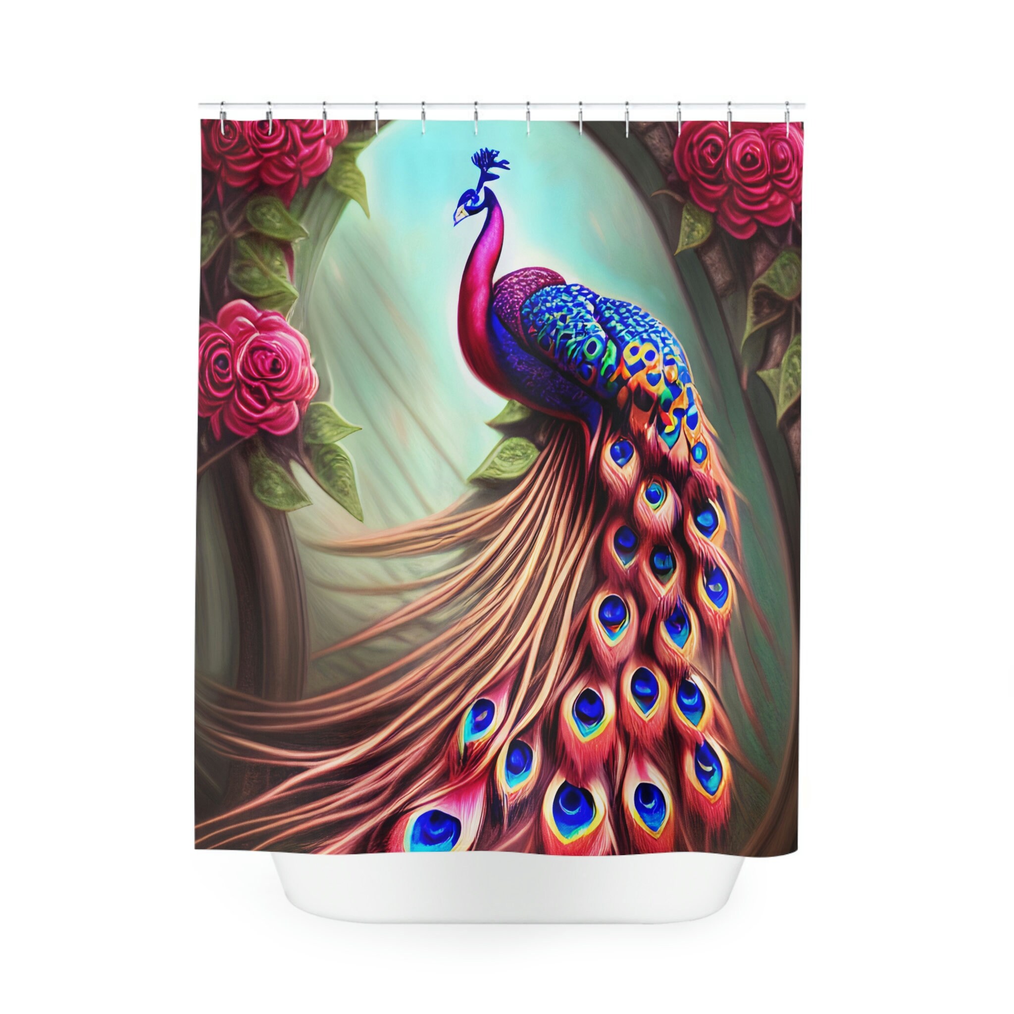 Elegant Watercolor Peacock Feather Shower Curtain - Boho Bathroom Decor