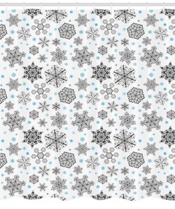 Elegant White Lace Snowflake Print Shower Curtain for Winter Season Bathroom Decor