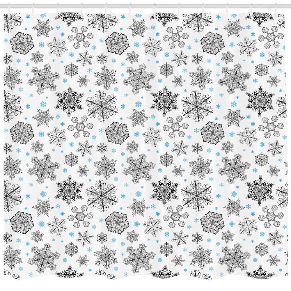 Elegant White Lace Snowflake Print Shower Curtain for Winter Season Bathroom Decor