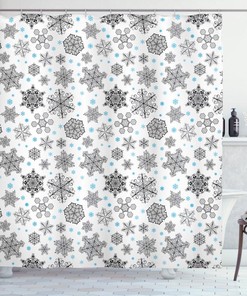 Elegant White Lace Snowflake Print Shower Curtain for Winter Season Bathroom Decor