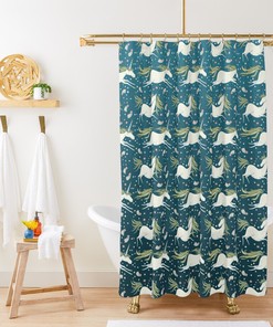 Elegant White Unicorns animal pattern fabric Bathroom Curtain for Magical Home Bathroom Decor