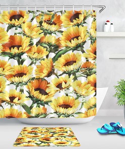 Elegant White Yellow Sunflower Vintage Bathroom Shower Curtain, Rustic Farmhouse Decor, Waterproof Fabric 