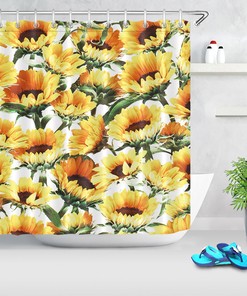 Elegant White Yellow Sunflower Vintage Bathroom Shower Curtain, Rustic Farmhouse Decor, Waterproof Fabric