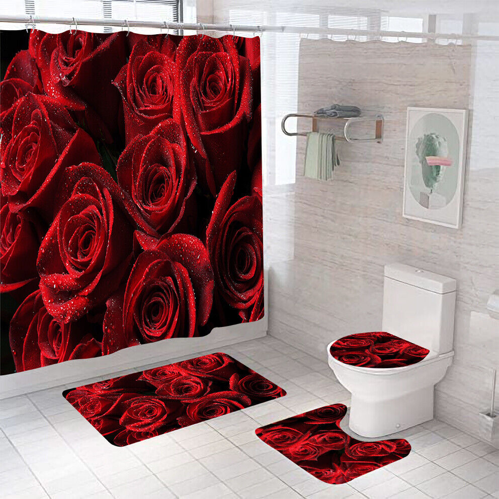 Elegant White and Red Rose Shower Curtain for Any Bathroom