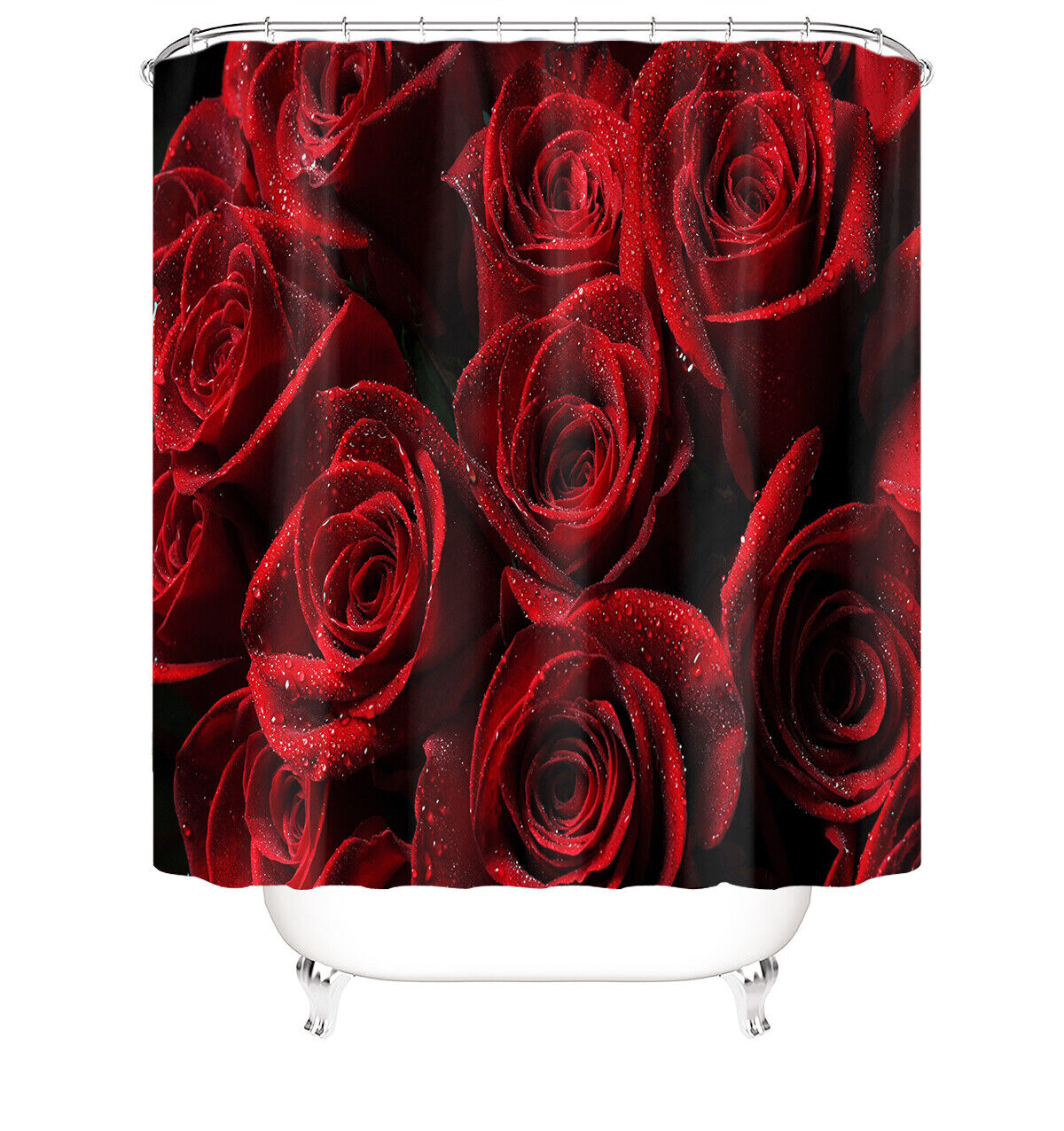 Elegant White and Red Rose Shower Curtain for Any Bathroom