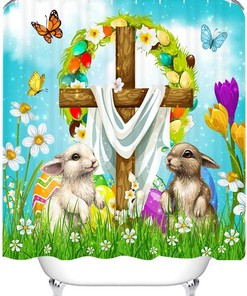 Elegant Wishes He Is Risen The Cross On Spring Floral Easter Bunny Shower Curtain - Waterproof And Stylish