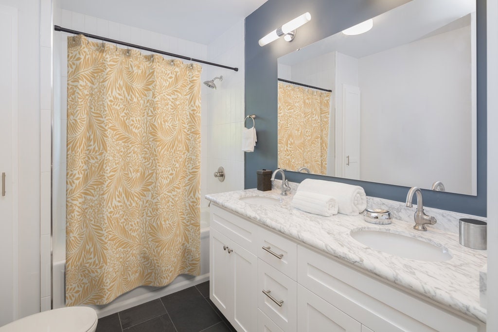Elegant Yellow William Morris Decor Shower Curtain for Art Nouveau Bathroom Decor
