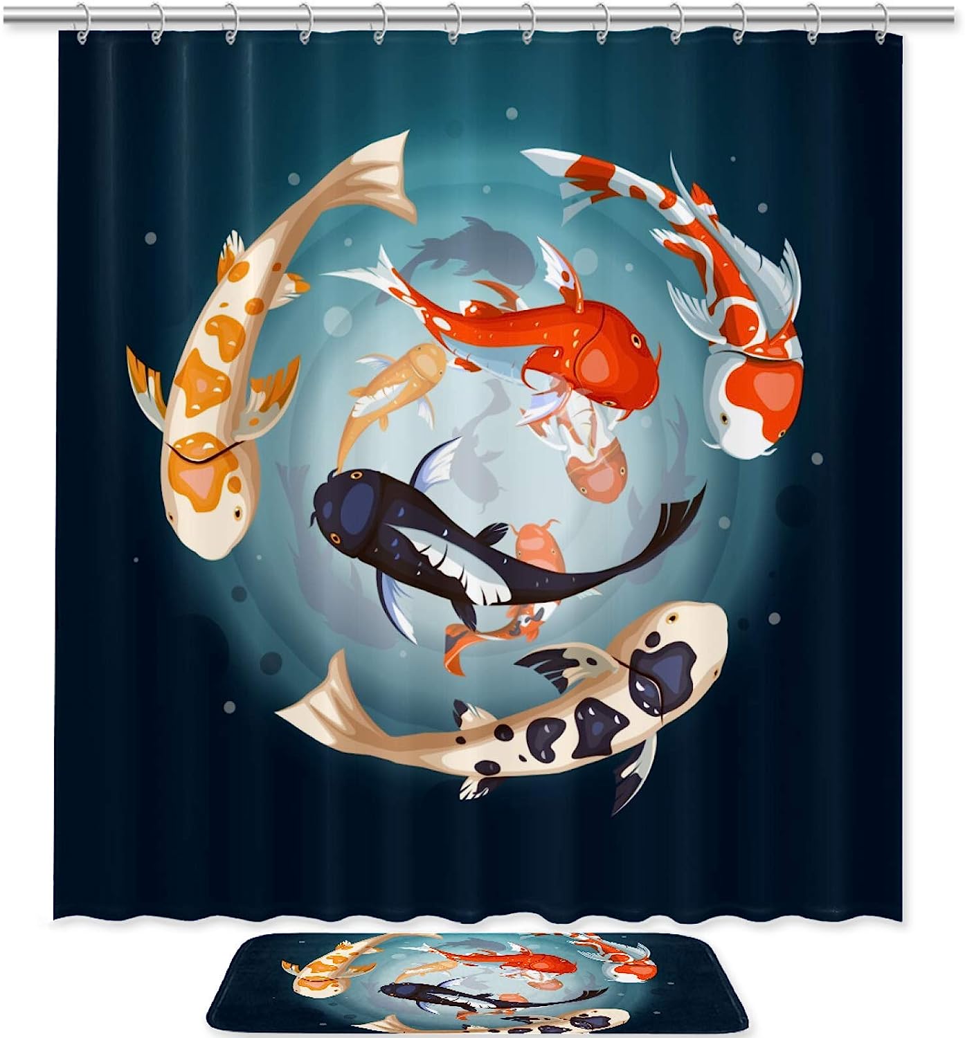 Elegant Yin Yang Koi Fish Shower Curtain, Perfect for Relaxing Bathroom Decor