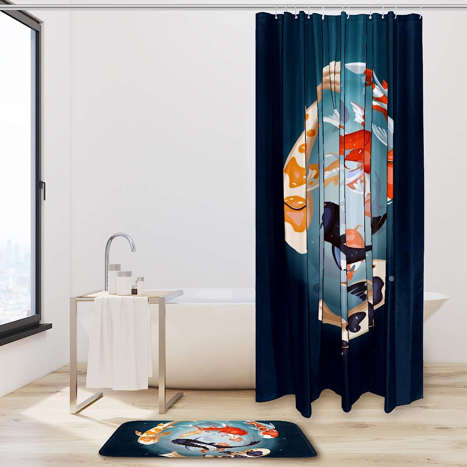 Elegant Yin Yang Koi Fish Shower Curtain, Perfect for Relaxing Bathroom Decor