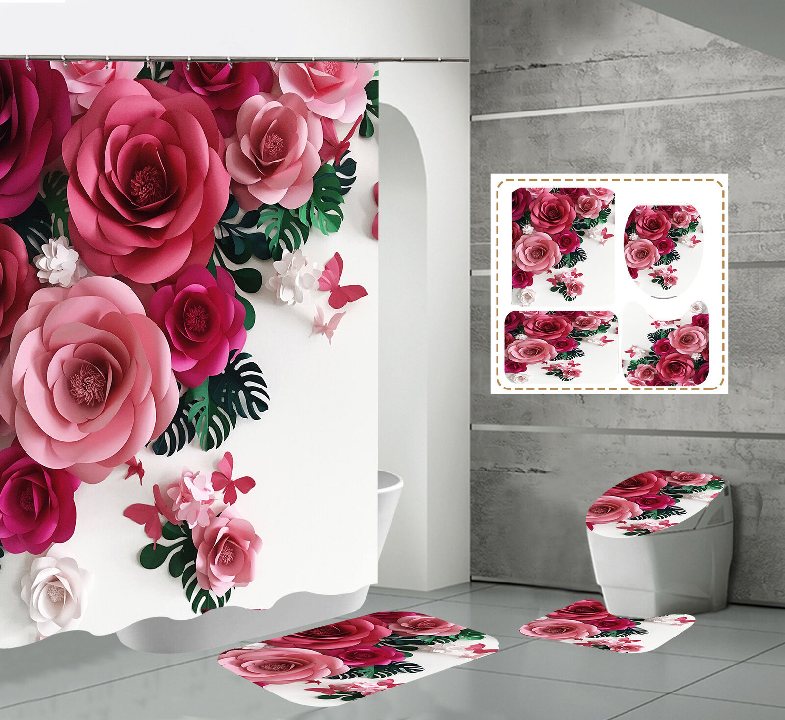 Elegant and Classic Rose Flowers Print Shower Curtain for Any Bathroom