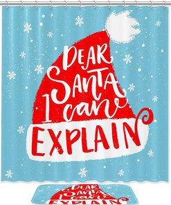 Elegant and Nostalgic Winter Christmas Hat Snowflake Waterproof Shower Curtain for Your Bathroom Decor