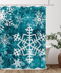 Elegant and Understated Merry Christmas Snowflake Shower Curtain in Teal for Delicate Bathroom Decor
