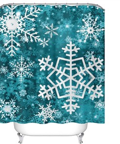 Elegant and Understated Merry Christmas Snowflake Shower Curtain in Teal for Delicate Bathroom Decor