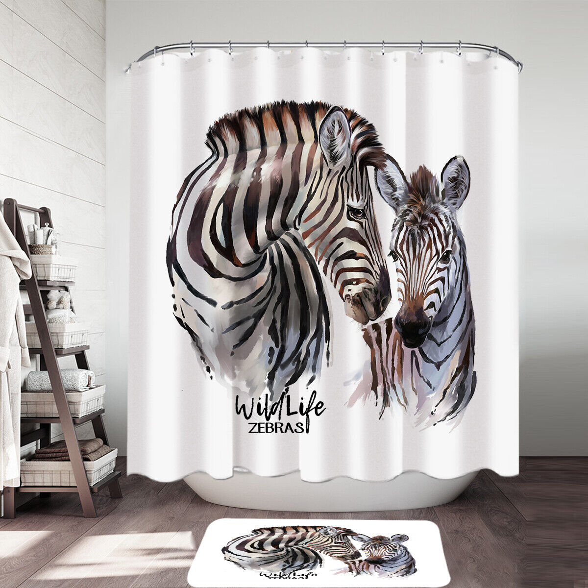 Elegant and Unique Wildlife Art Shower Curtain with Zebra Print - Perfect for Adding a Wild Touch to Your Bathroom.