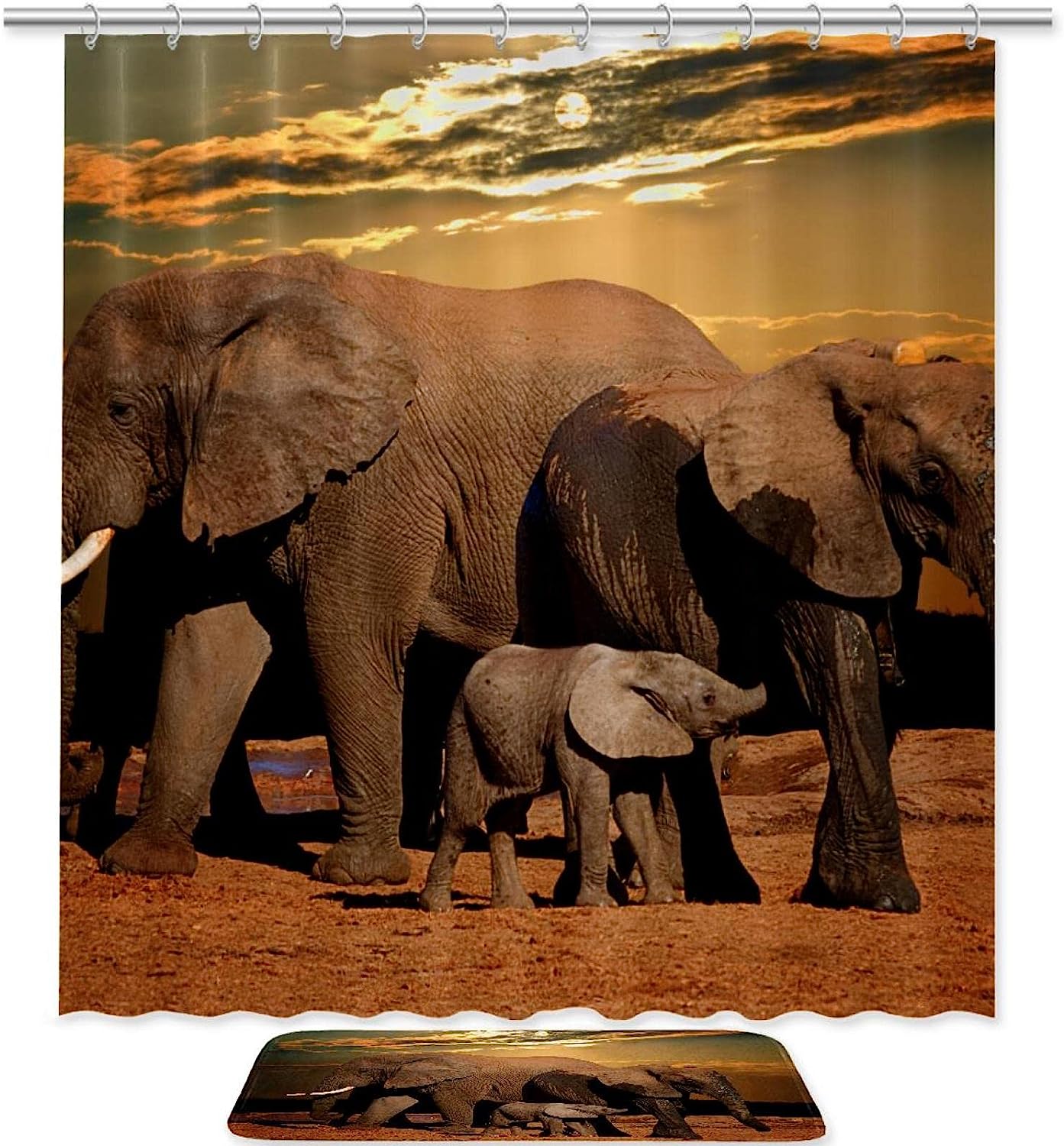 Elephant Africa Shower Curtain For Safari-Inspired Bathroom Decor
