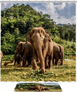 Elephant Africa Waterproof Shower Curtain For Adventure Bathroom Decor