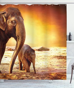Elephant Art Print Shower Curtain For Ethnic Bathroom Decor