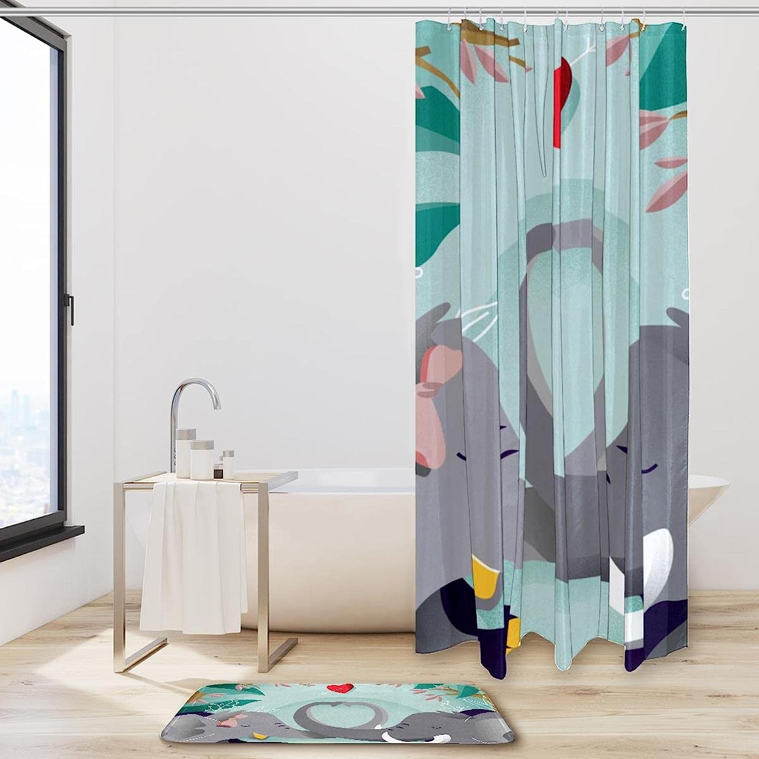 Elephant Background Waterproof Shower Curtain For Contemporary Bathroom Decor