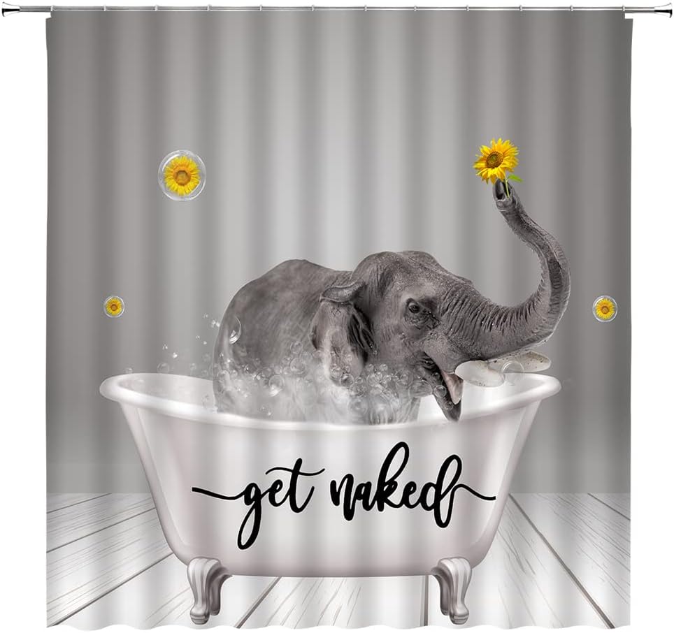 Elephant Bathing Bathtub Blowing Bubble Funny Quote Shower Curtain