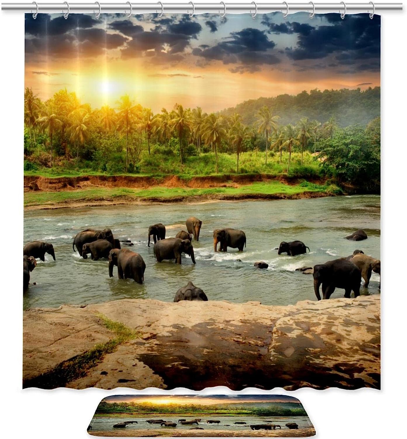 Elephant Bathroom Decorr, Waterproof Shower Curtain
