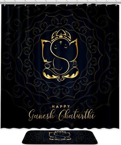 Elephant Black Waterproof Shower Curtain For Contemporary Bathroom Decor
