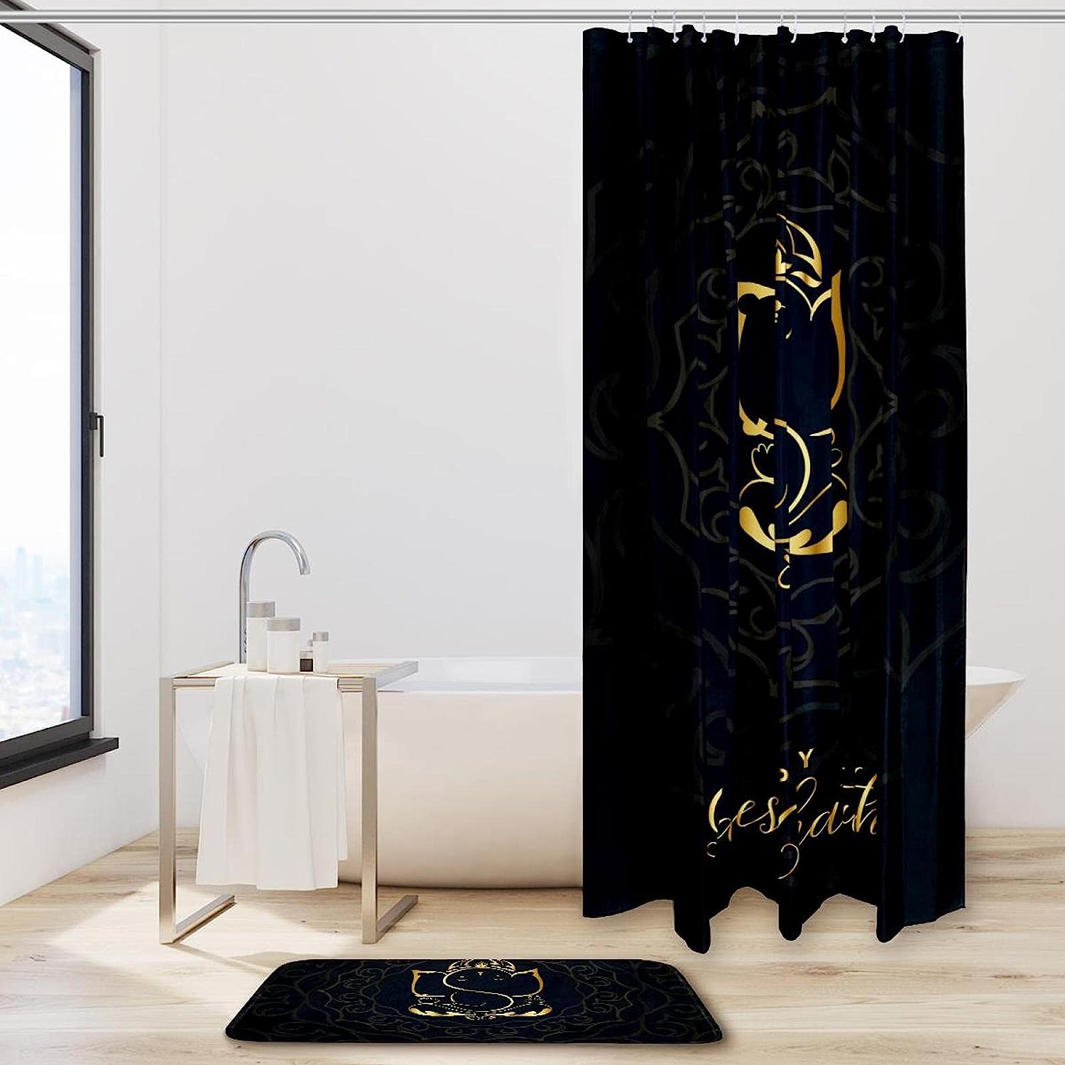 Elephant Black Waterproof Shower Curtain For Contemporary Bathroom Decor