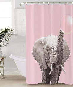Elephant Blowing Bubbles Pink Background Vintage Bathroom Shower Curtain