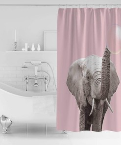 Elephant Blowing Bubbles Pink Background Vintage Bathroom Shower Curtain