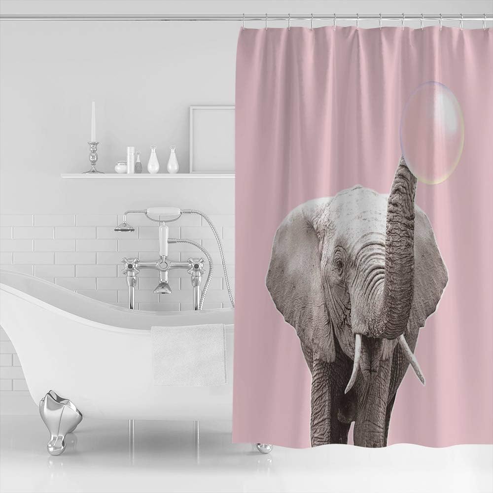 Elephant Blowing Bubbles Pink Background Vintage Bathroom Shower Curtain
