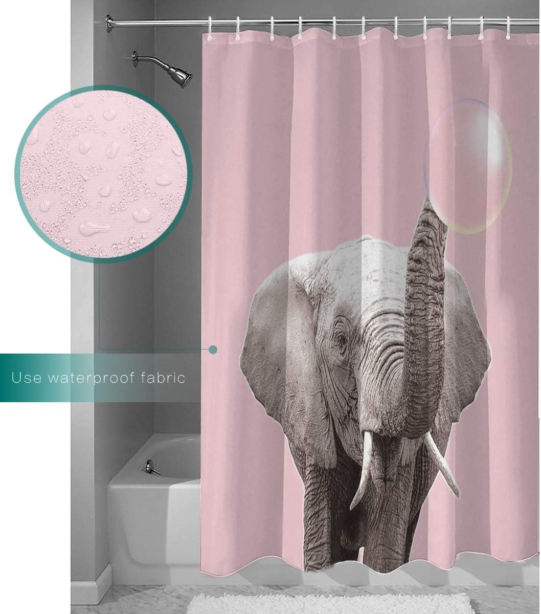 Elephant Blowing Bubbles Pink Background Vintage Bathroom Shower Curtain
