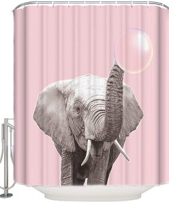 Elephant Blowing Bubbles Pink Background Vintage Bathroom Shower Curtain