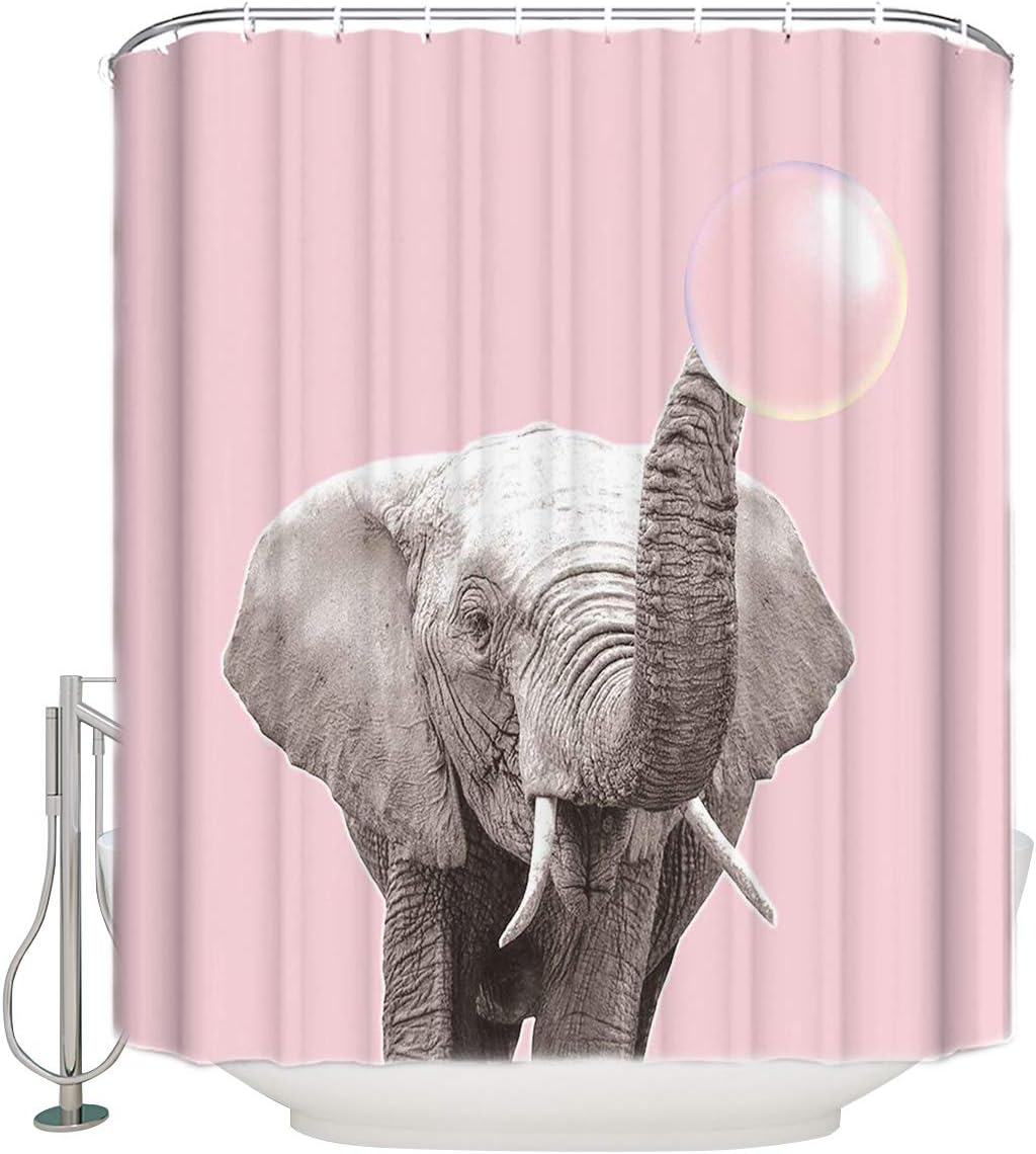 Elephant Blowing Bubbles Pink Background Vintage Bathroom Shower Curtain