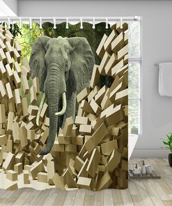Elephant Breaks A Brick Wall Shower Curtain For Unique Bathroom Decor