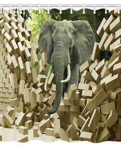 Elephant Breaks A Brick Wall Shower Curtain For Unique Bathroom Decor