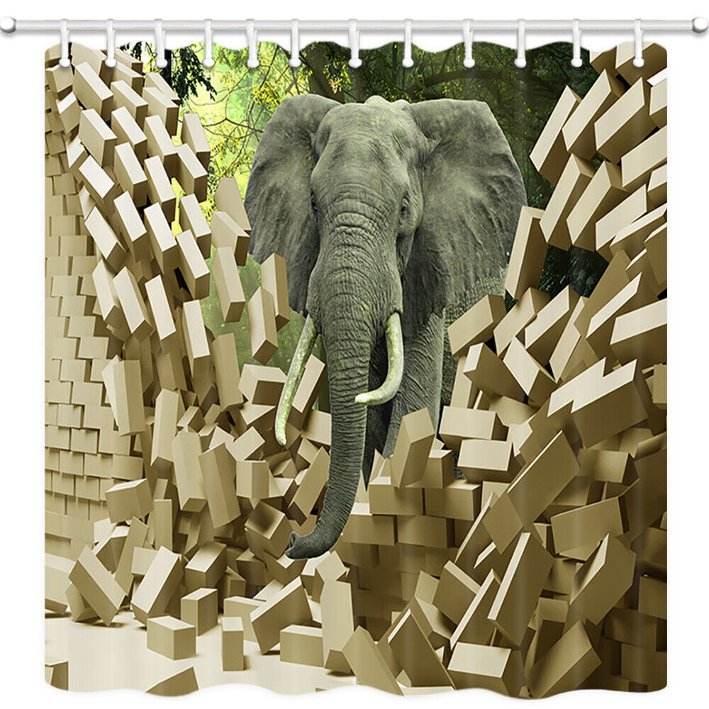 Elephant Breaks A Brick Wall Shower Curtain For Unique Bathroom Decor