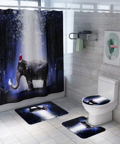 Elephant Christmas Hat Waterproof Shower Curtain For Merry Holiday Bathroom Decor 