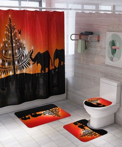 Elephant Christmas Tree Shower Curtain Set For A Fun Bathroom Decor