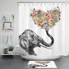 Elephant Colored Heart-Shaped Flowers Shower Curtain For Bathroom