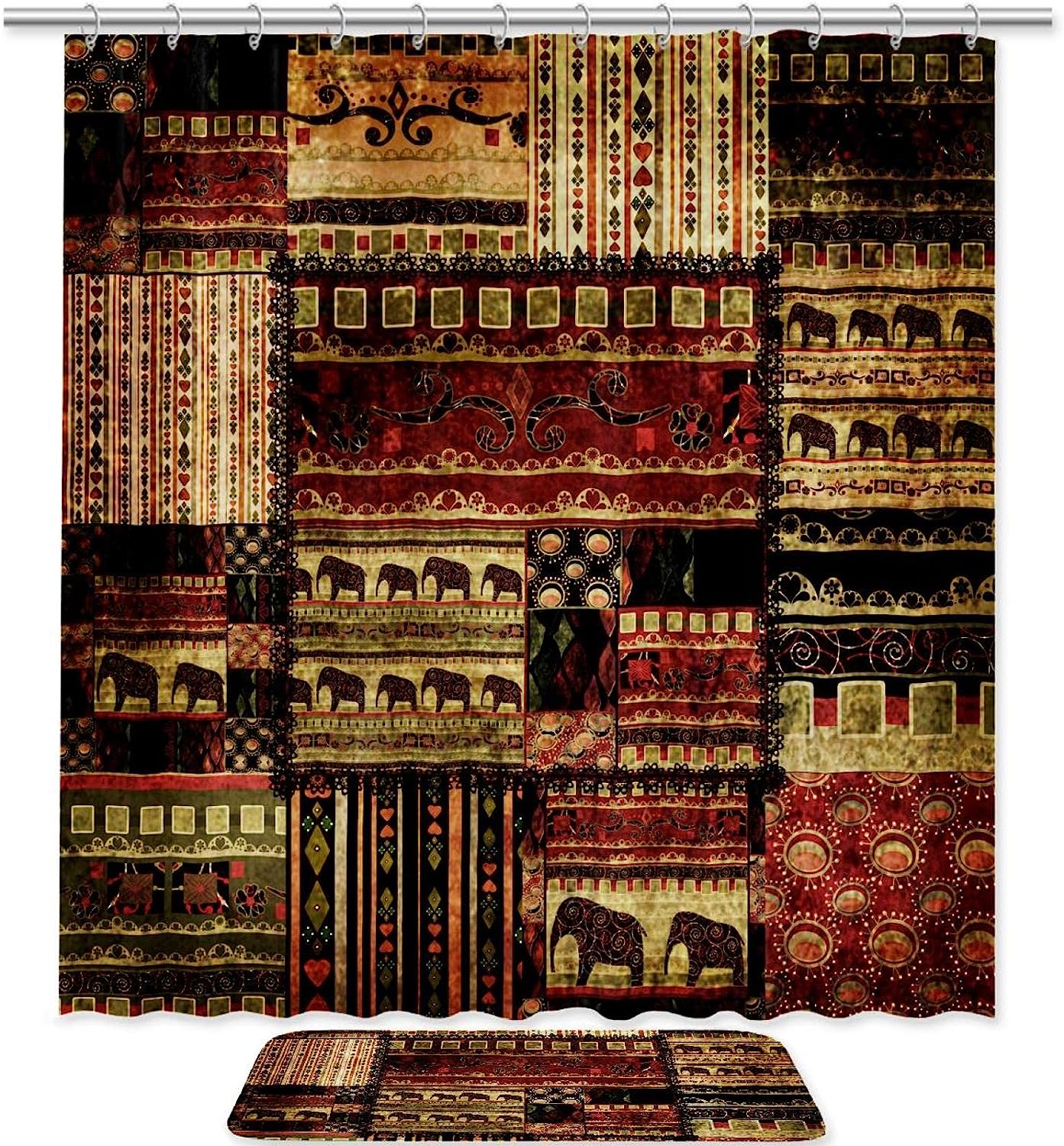 Elephant Culture Waterproof Shower Curtain For Traditional Bathroom Decor