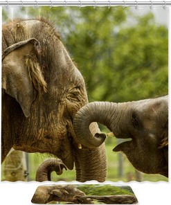 Elephant Design Bathroom Curtain, Water-Resistant Shower Accessory 