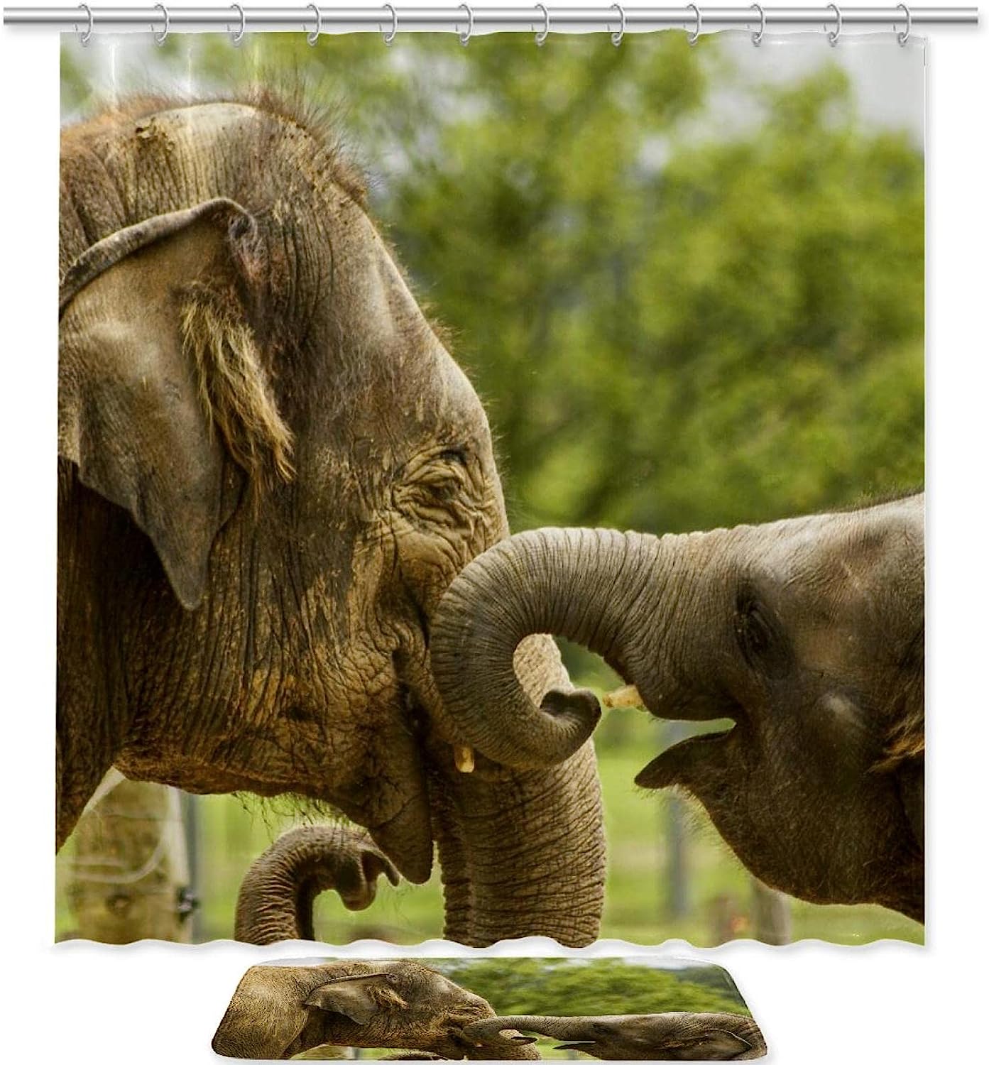 Elephant Design Bathroom Curtain, Water-Resistant Shower Accessory